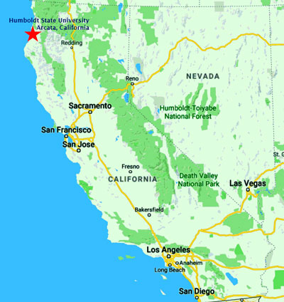 Map of California showing location of Arcata/Cal Poly Humboldt
