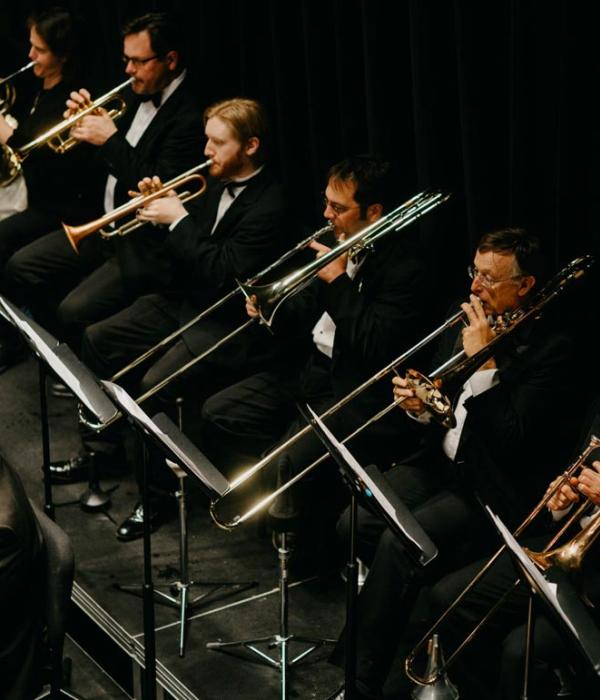The horns and trombones of the Eureka Symphony