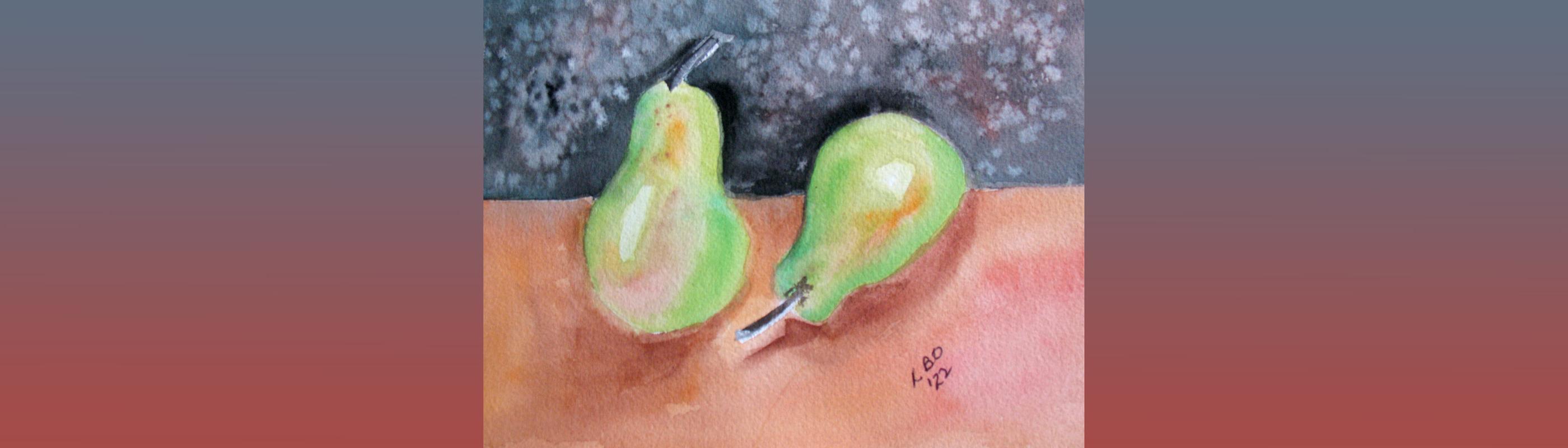 Painting of two pears by instructor