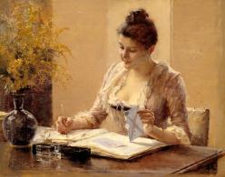 Painting of a woman writing a letter